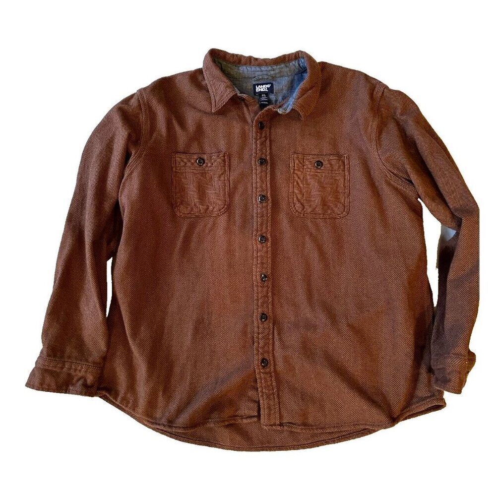 Mens XXL/Tall LANDS END Heavyweight Brown Herringbone l/s Cabincore Shirt - Picture 1 of 11